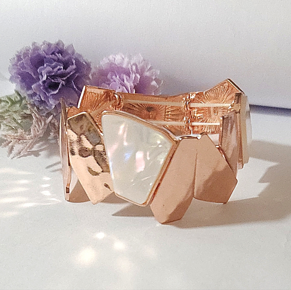 Rose Gold Faux Opal Geometric Stretch Bracelet
